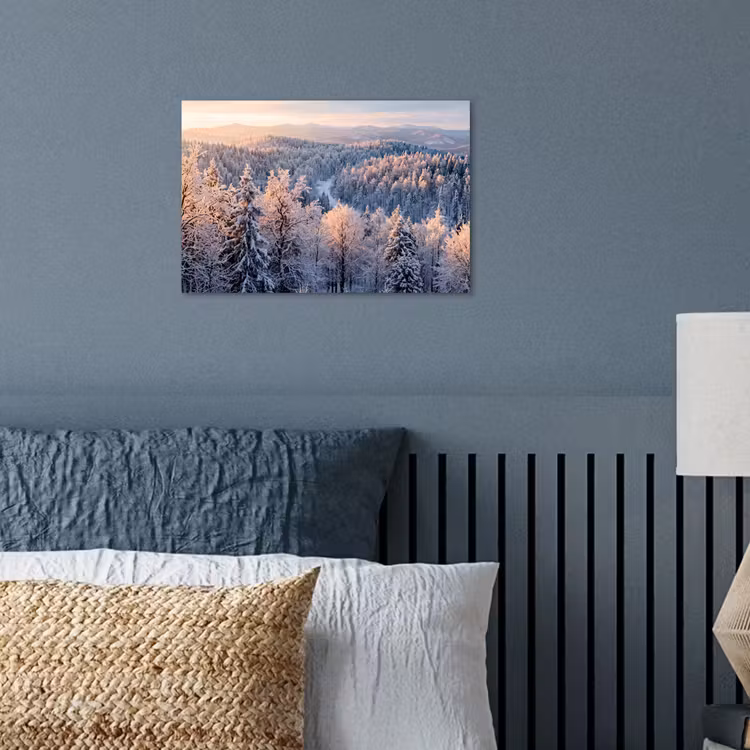 Bos - Bergen - Goud - Winter - Warm poster papier klein -sfeer2