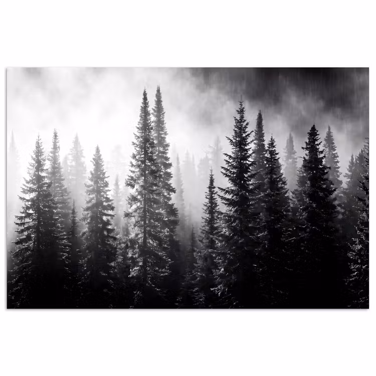 Bos - Mist - Winter - Monochroom - Natuur poster papier klein -3d