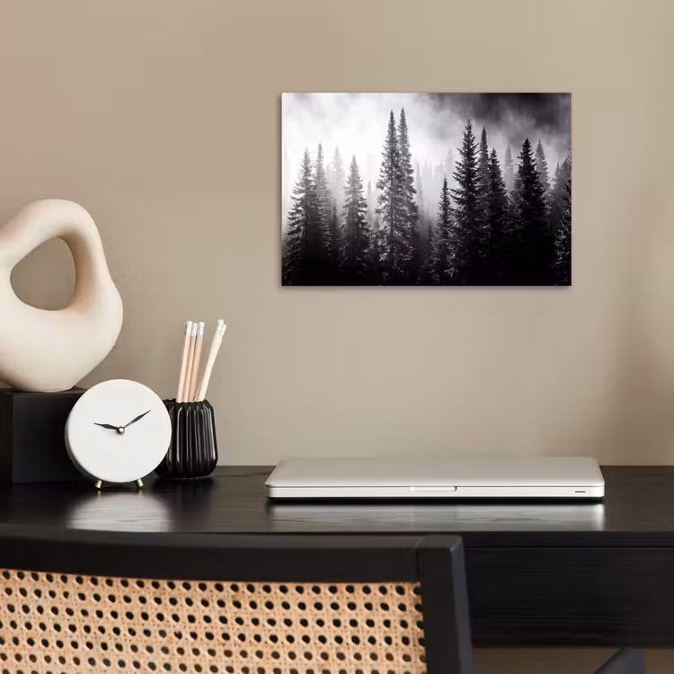 Bos - Mist - Winter - Monochroom - Natuur poster papier klein -sfeer1