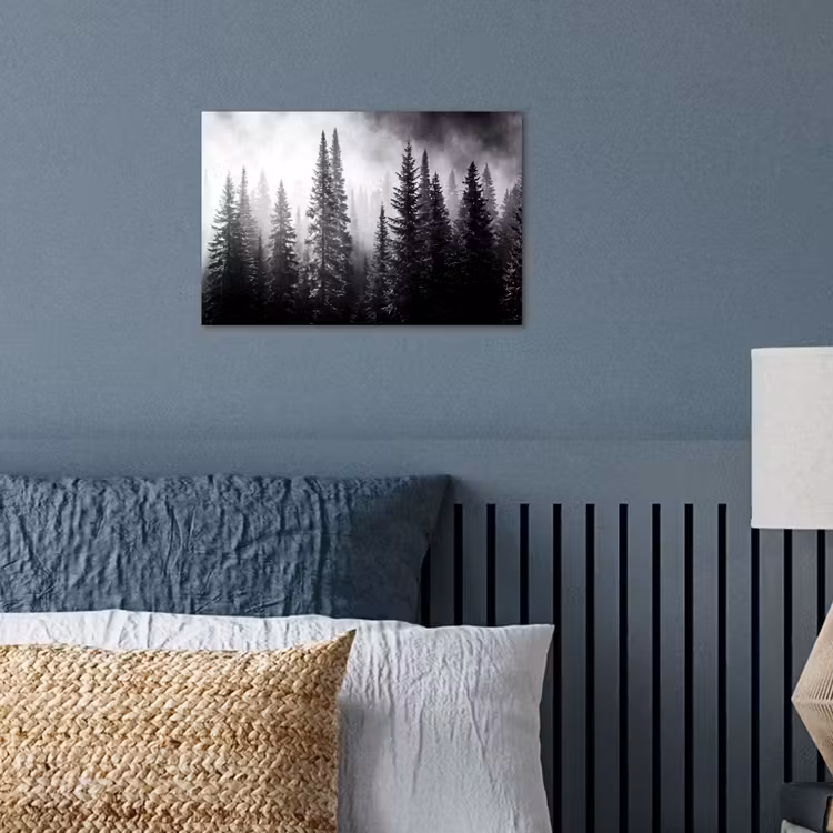 Bos - Mist - Winter - Monochroom - Natuur poster papier klein -sfeer2