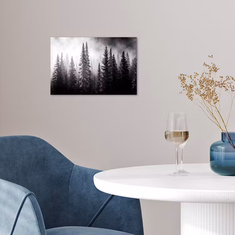 Bos - Mist - Winter - Monochroom - Natuur poster papier klein -sfeer3