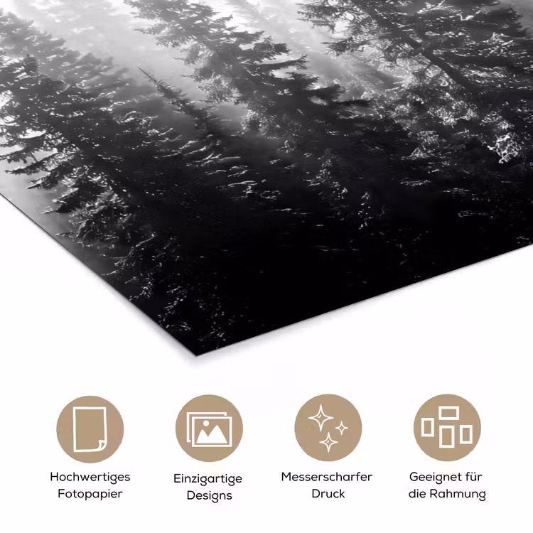 Bos - Mist - Winter - Monochroom - Natuur poster papier klein -tcloseup_DE