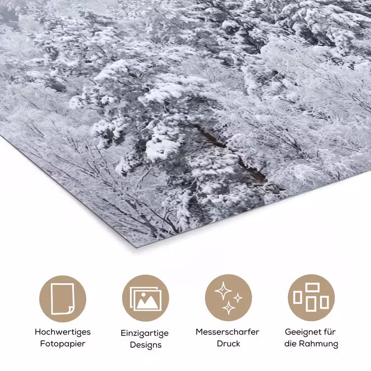 Bos - Sneeuw - Winter - Natuur - Wit poster papier klein -tcloseup_DE