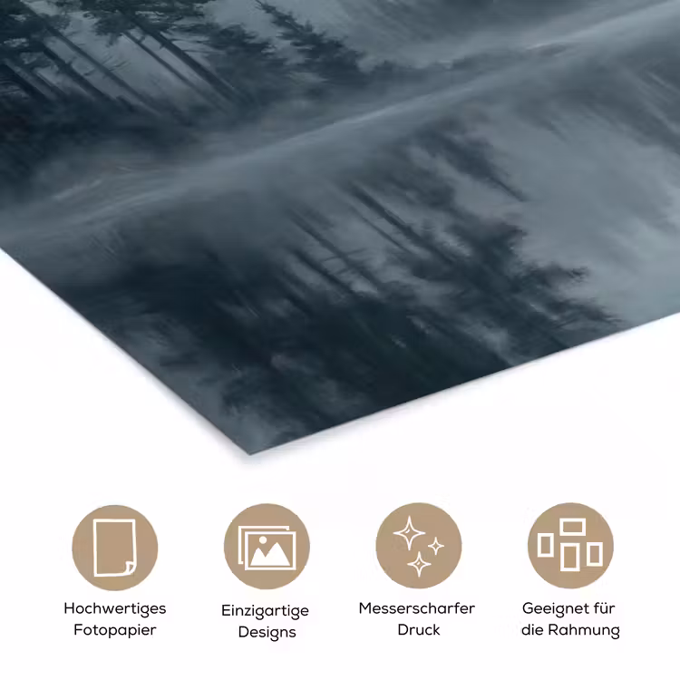 Bos - Meer - Mist - Natuur - Grijs poster papier klein -tcloseup_DE