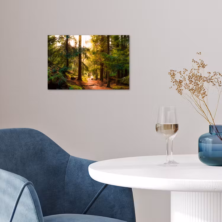 Bos - Pad - Bomen - Groen - Zon - Natuur poster papier klein -sfeer3
