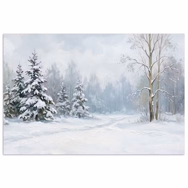 Bospad - Dennen - Sneeuw - Winter - Rustgevend poster papier klein -3d