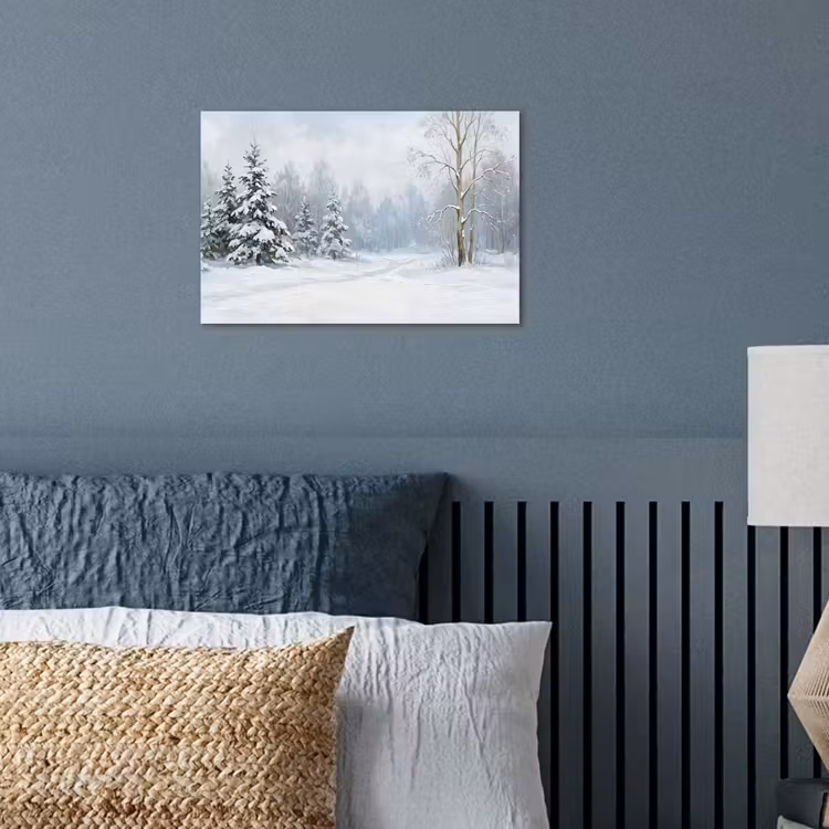 Bospad - Dennen - Sneeuw - Winter - Rustgevend poster papier klein -sfeer2