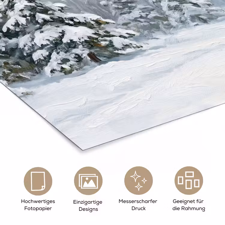 Bospad - Dennen - Sneeuw - Winter - Rustgevend poster papier klein -tcloseup_DE