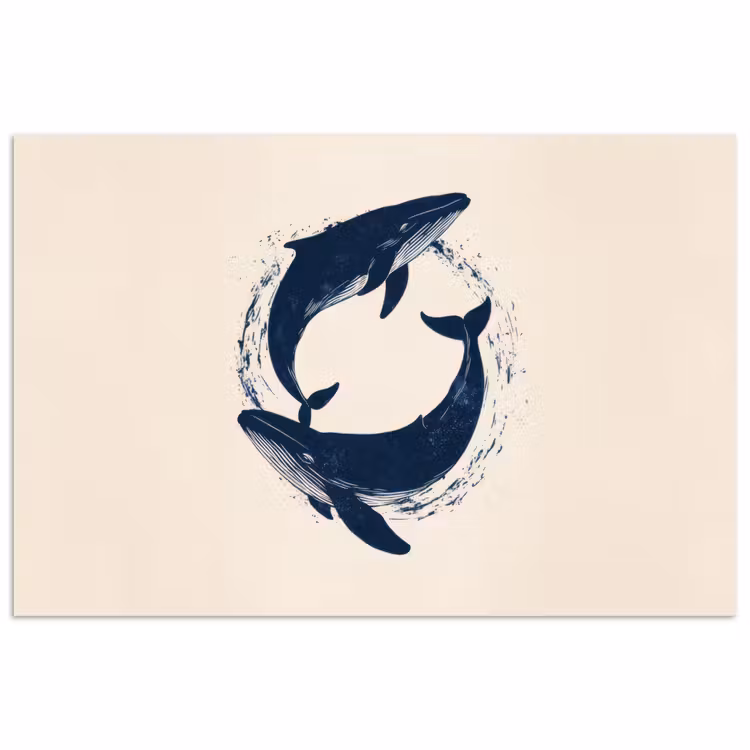 Walvissen - Spetters - Cirkel - Donkerblauw poster papier klein -3d
