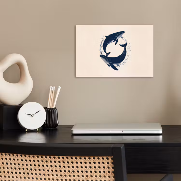 Walvissen - Spetters - Cirkel - Donkerblauw poster papier klein -sfeer1