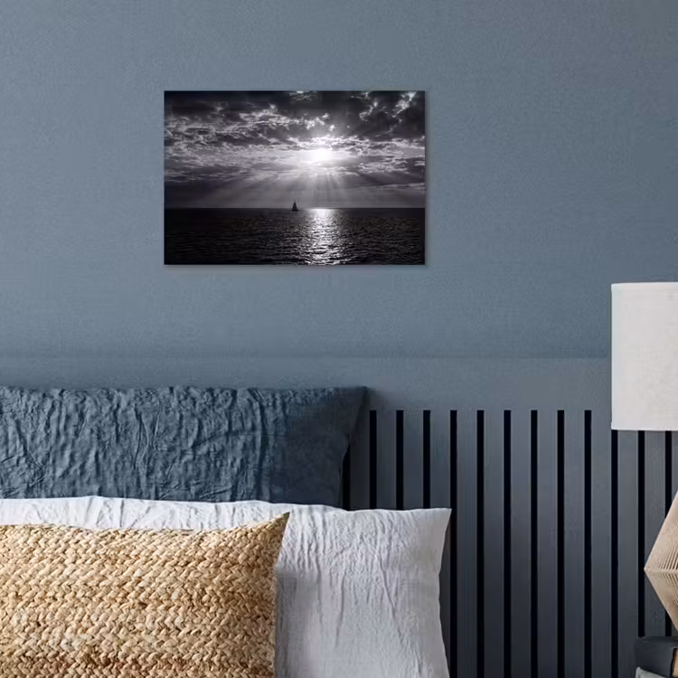 Water - Boot - Lucht - Natuur - Zwart-wit poster papier klein -sfeer2