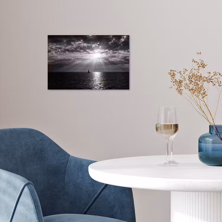 Water - Boot - Lucht - Natuur - Zwart-wit poster papier klein -sfeer3