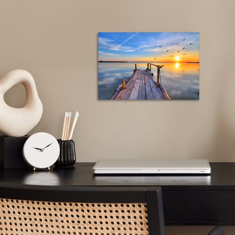 Water - Steiger - Vogels - Zonsondergang - Horizon poster papier klein -sfeer1
