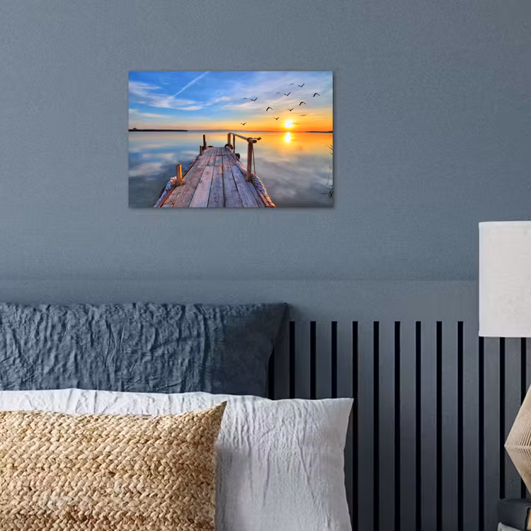 Water - Steiger - Vogels - Zonsondergang - Horizon poster papier klein -sfeer2