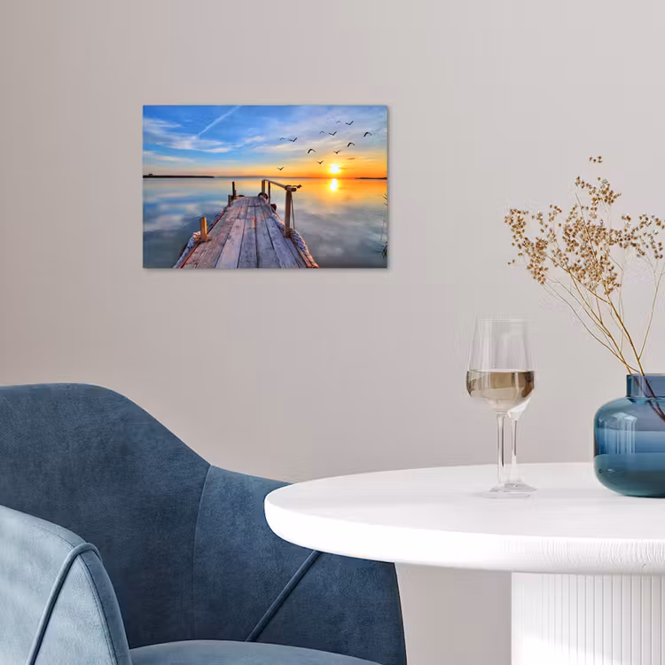 Water - Steiger - Vogels - Zonsondergang - Horizon poster papier klein -sfeer3