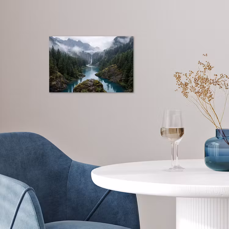 Waterval - Bomen - Bergen poster papier klein -sfeer3