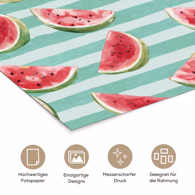 Watermeloen - Strepen - Groen poster papier klein 62 -tcloseup_DE