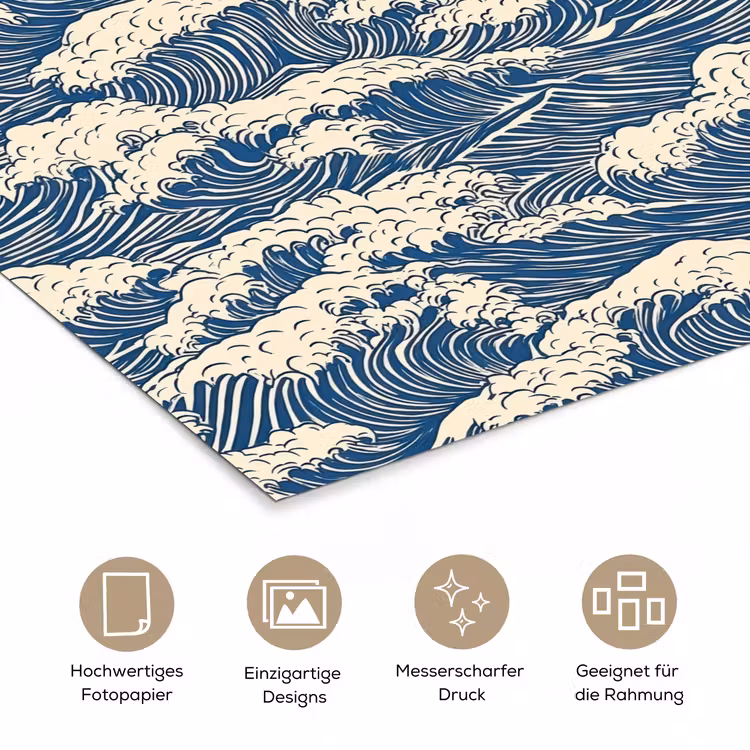 Golven - Klassiek - Blauw poster papier klein 62 -tcloseup_DE