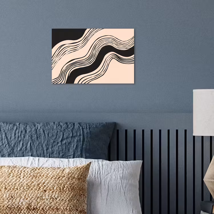Golven - Zwart - Zandkleur poster papier klein -sfeer2