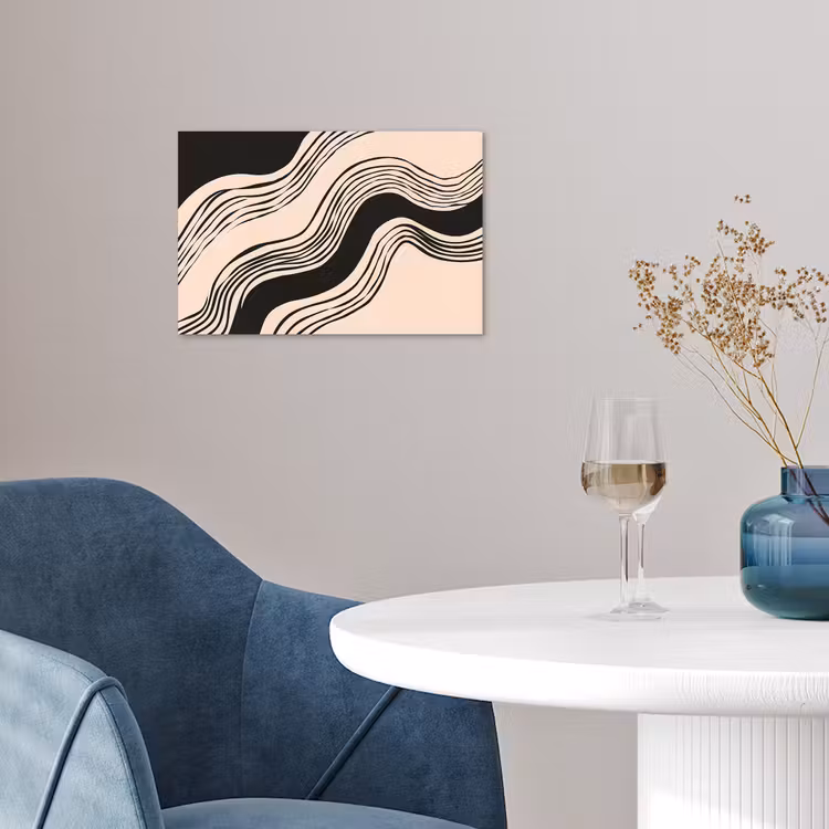Golven - Zwart - Zandkleur poster papier klein -sfeer3