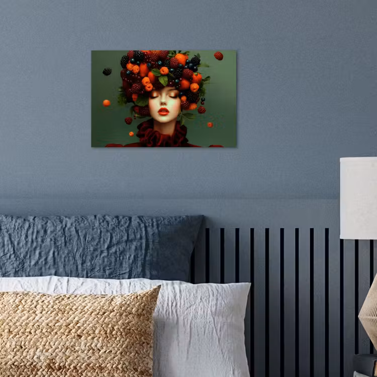 Vrouw - Aardbeien - Frambozen - Bramen - Bessen poster papier klein -sfeer2