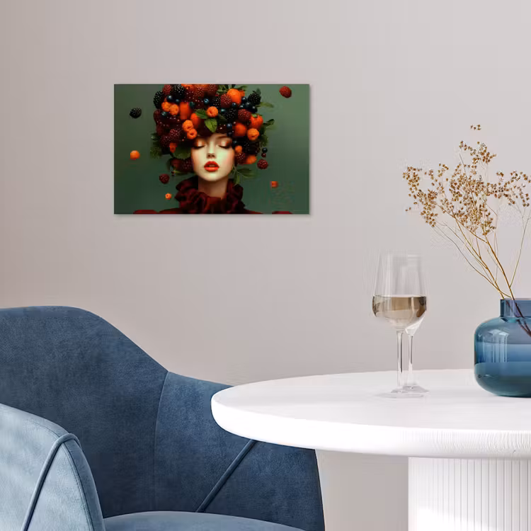 Vrouw - Aardbeien - Frambozen - Bramen - Bessen poster papier klein -sfeer3