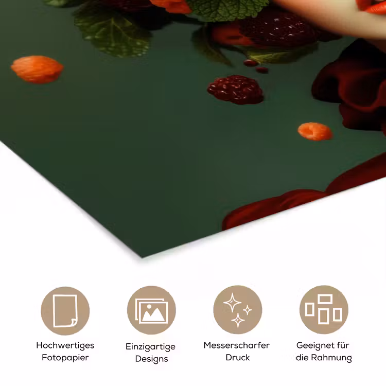 Vrouw - Aardbeien - Frambozen - Bramen - Bessen poster papier klein -tcloseup_DE