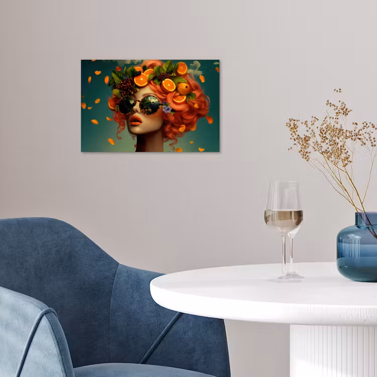 Vrouw - Sinaasappel - Bessen - Oranje poster papier klein -sfeer3