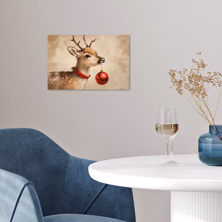 Kerst - Hert - Gewei - Kerstbal - Rendier poster papier klein -sfeer3