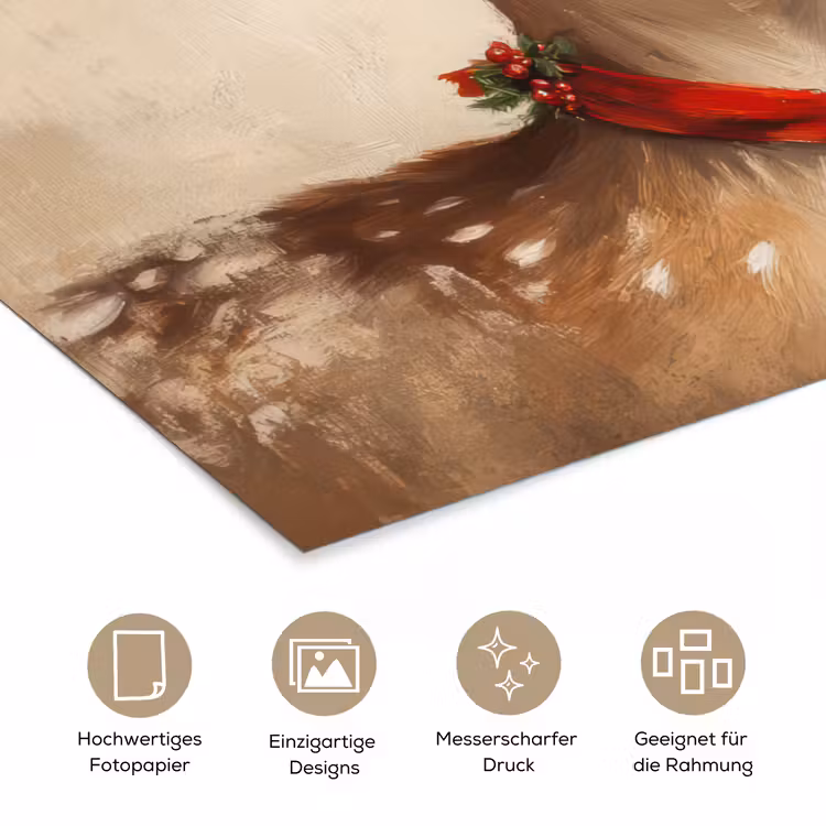 Kerst - Hert - Gewei - Kerstbal - Rendier poster papier klein -tcloseup_DE
