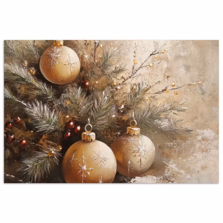 Kerst - Kerstballen - Beige - Goud poster papier klein -3d