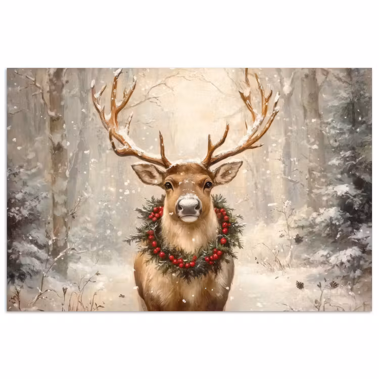 Kerst - Rendier - Winter - Krans poster papier klein -3d