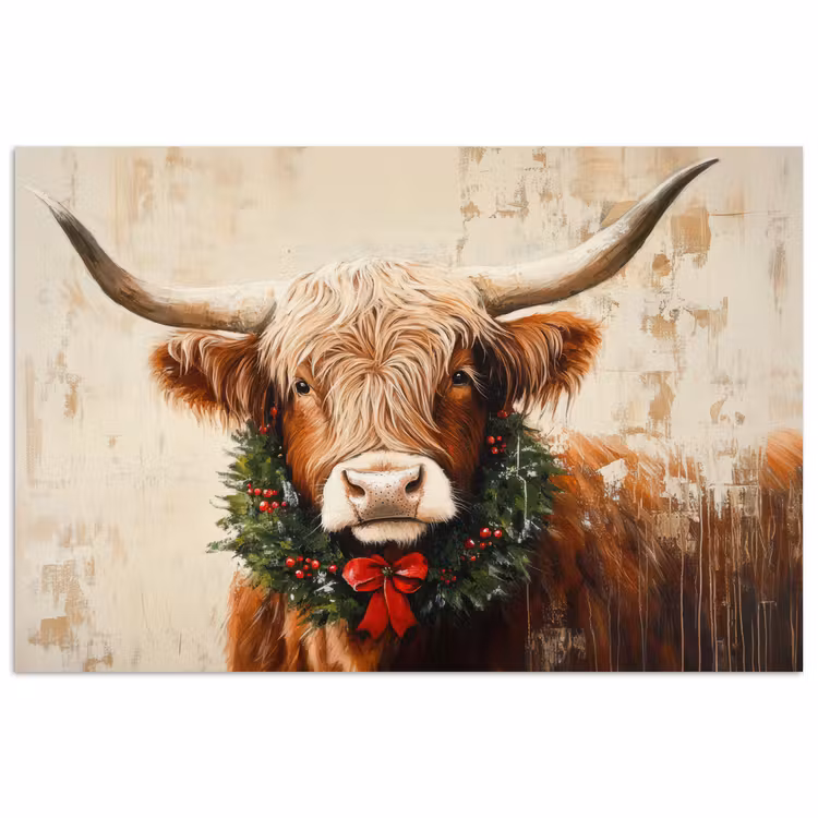Kerst - Schotse Hooglander - Bruin - Krans poster papier klein -3d