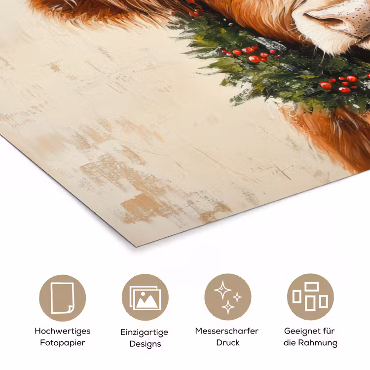 Kerst - Schotse Hooglander - Bruin - Krans poster papier klein -tcloseup_DE