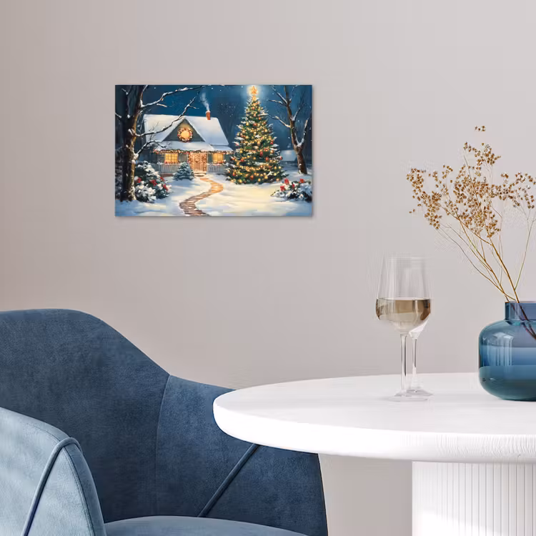 Kerst - Kerstboom - Winter - Huis - Sneeuw poster papier klein -sfeer3