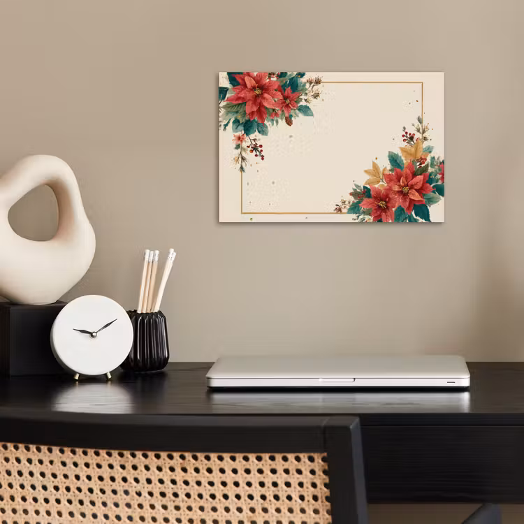 Kerst - Poinsettia - Omlijsting - Kleurrijk poster papier klein -sfeer1