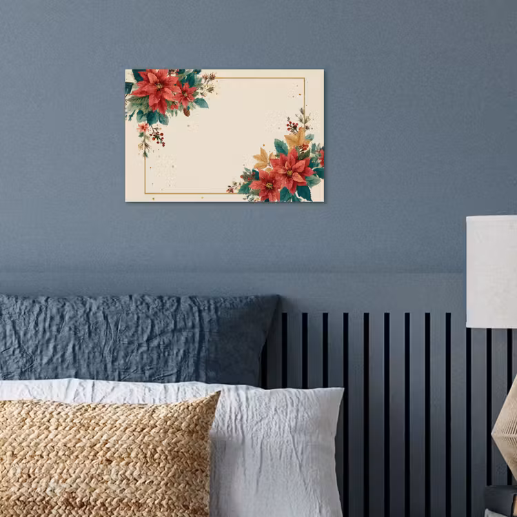 Kerst - Poinsettia - Omlijsting - Kleurrijk poster papier klein -sfeer2