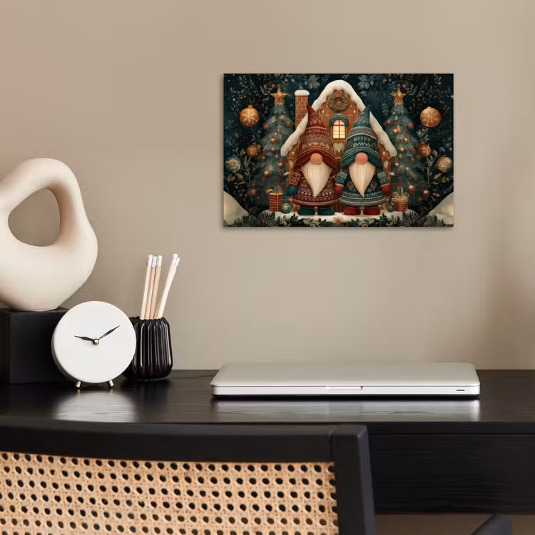 Kerst - Gnomen - Peperkoekhuisje - Rood - Groen poster papier klein -sfeer1