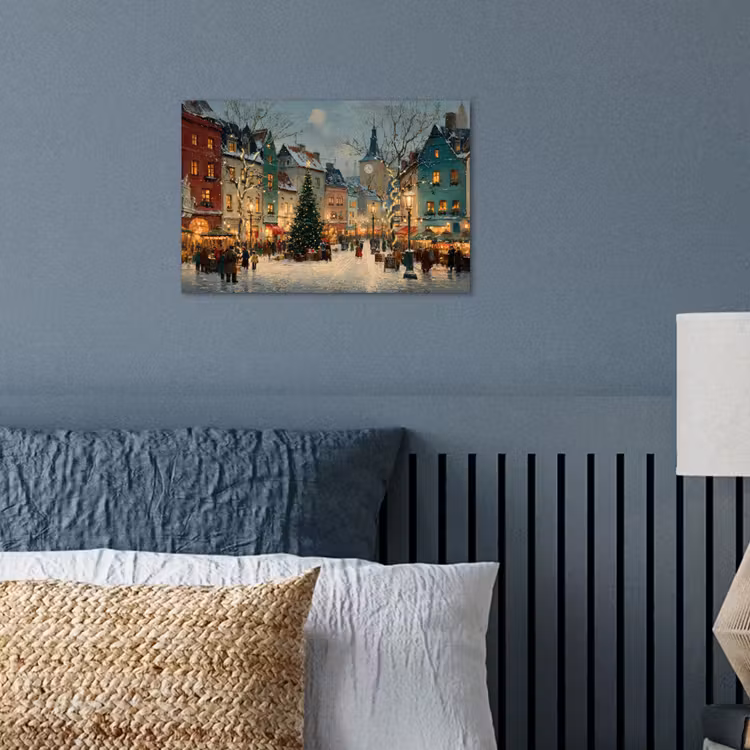 Kerstsfeer - Stadsplein - Kleurrijk poster papier klein -sfeer2