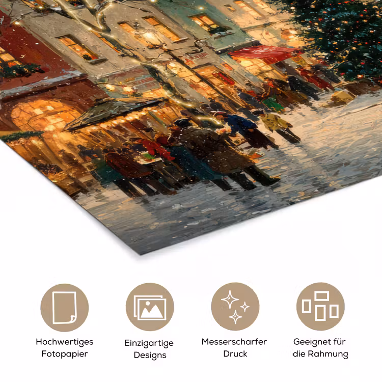 Kerstsfeer - Stadsplein - Kleurrijk poster papier klein -tcloseup_DE