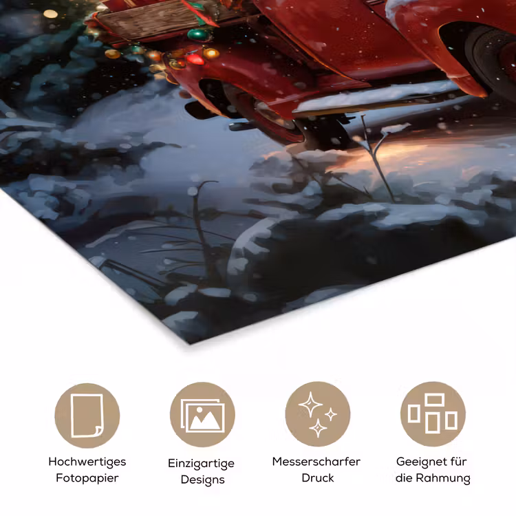 Kersttruck - Sneeuwbos - Rood poster papier klein -tcloseup_DE