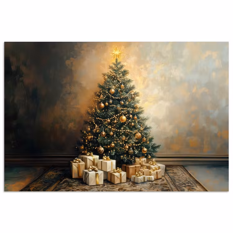 Kerstboom - Cadeaus - Goud poster papier klein -3d