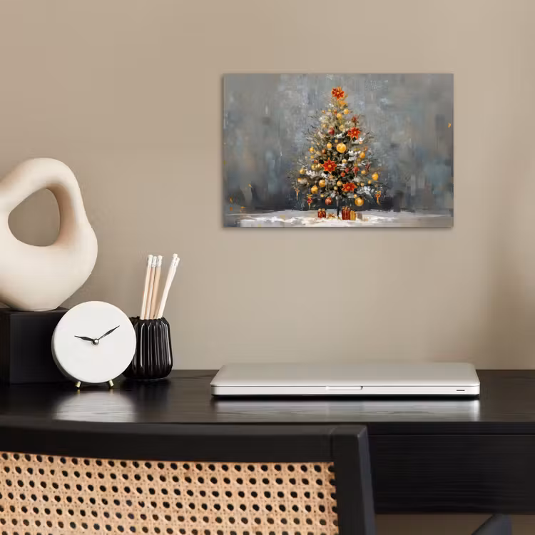 Kerstboom - Cadeaus - Rood - Goud poster papier klein -sfeer1