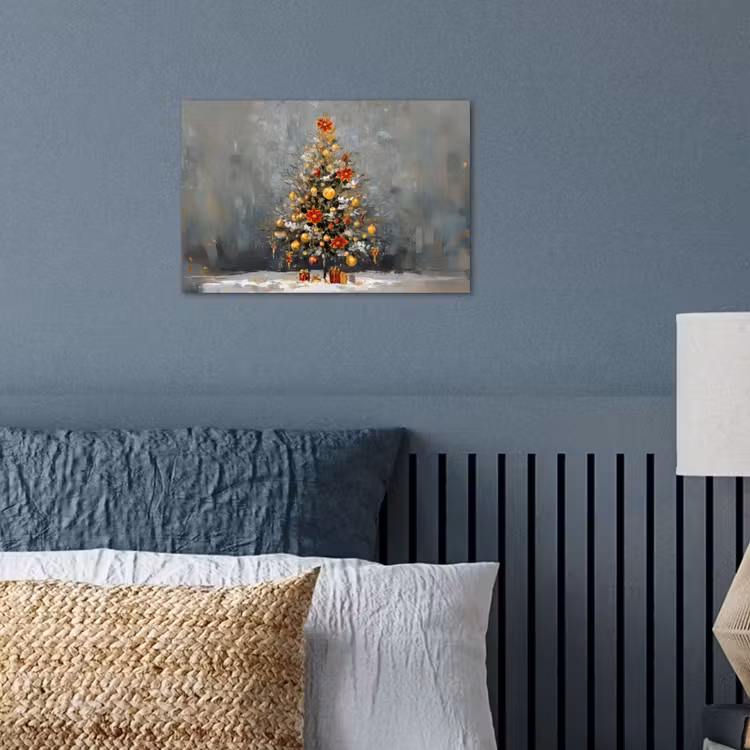Kerstboom - Cadeaus - Rood - Goud poster papier klein -sfeer2