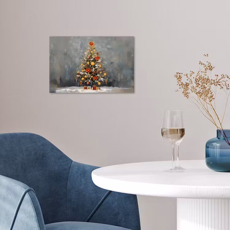 Kerstboom - Cadeaus - Rood - Goud poster papier klein -sfeer3