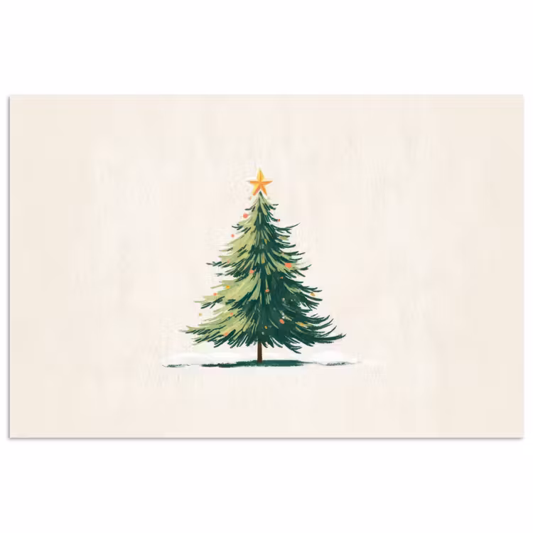 Kerstboom - Illustratie - Ster - Sneeuw poster papier klein -3d