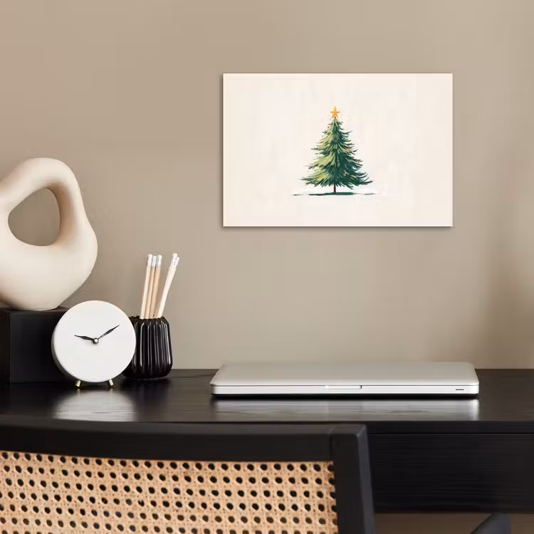Kerstboom - Illustratie - Ster - Sneeuw poster papier klein -sfeer1