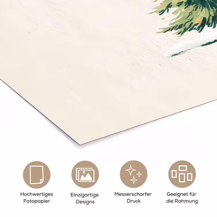 Kerstboom - Illustratie - Ster - Sneeuw poster papier klein -tcloseup_DE