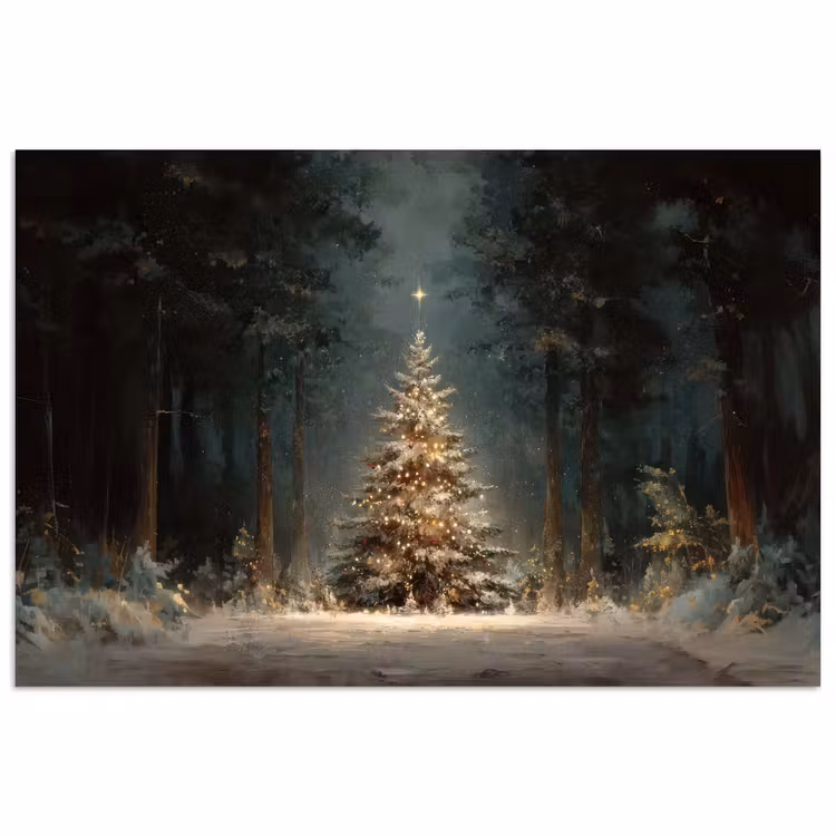 Kerstboom - Bos - Sneeuw - meerkleurig poster papier klein -3d