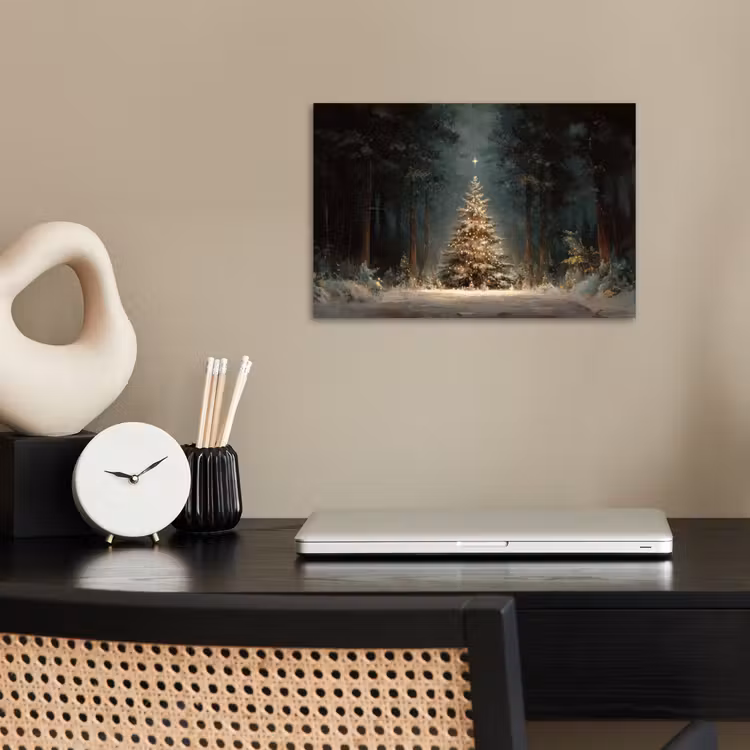 Kerstboom - Bos - Sneeuw - meerkleurig poster papier klein -sfeer1